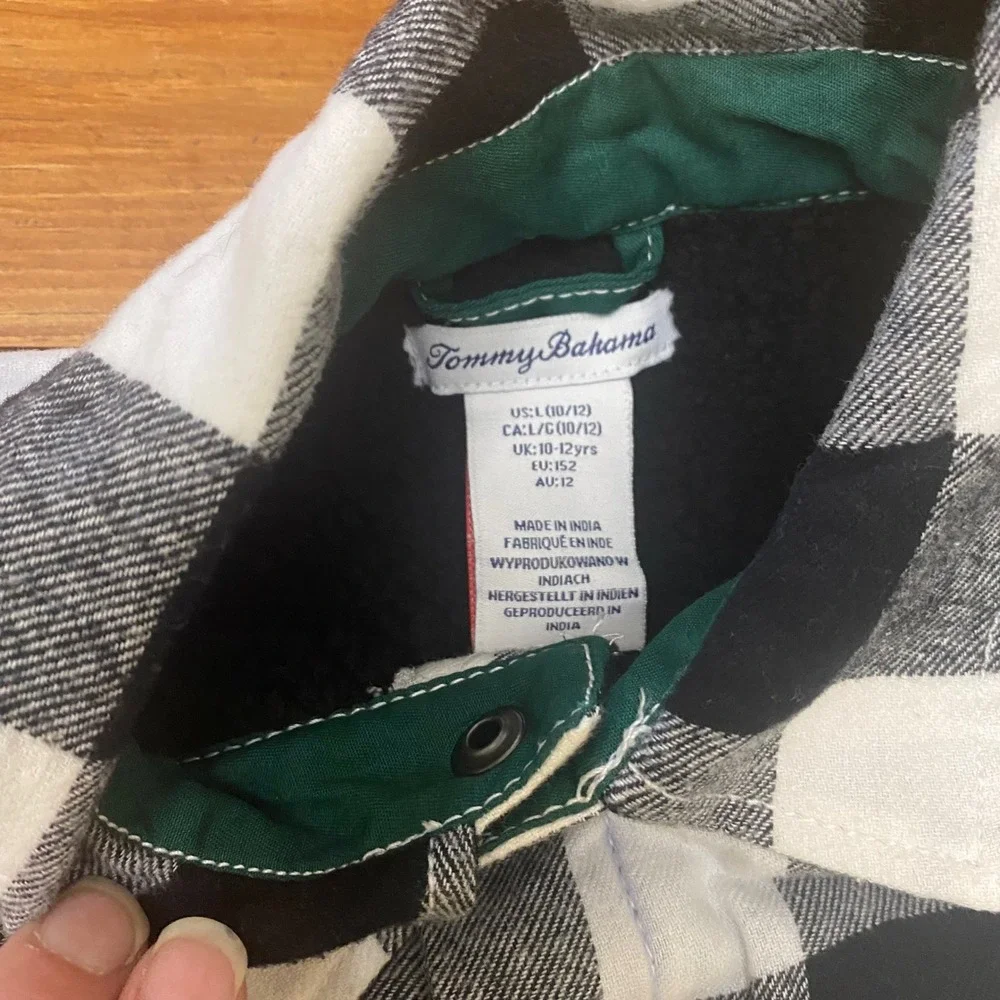 Tommy Bahama‎ Kids Black White Plaid Flannel Shirt Jacket Size L (10/12) shacket